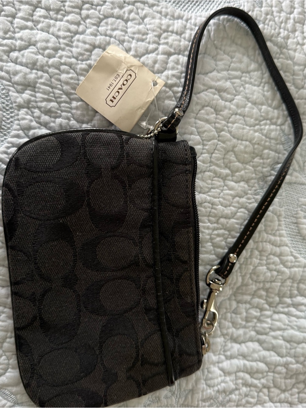 Coach Black Signature Canvas Wristlet with Removable Strap